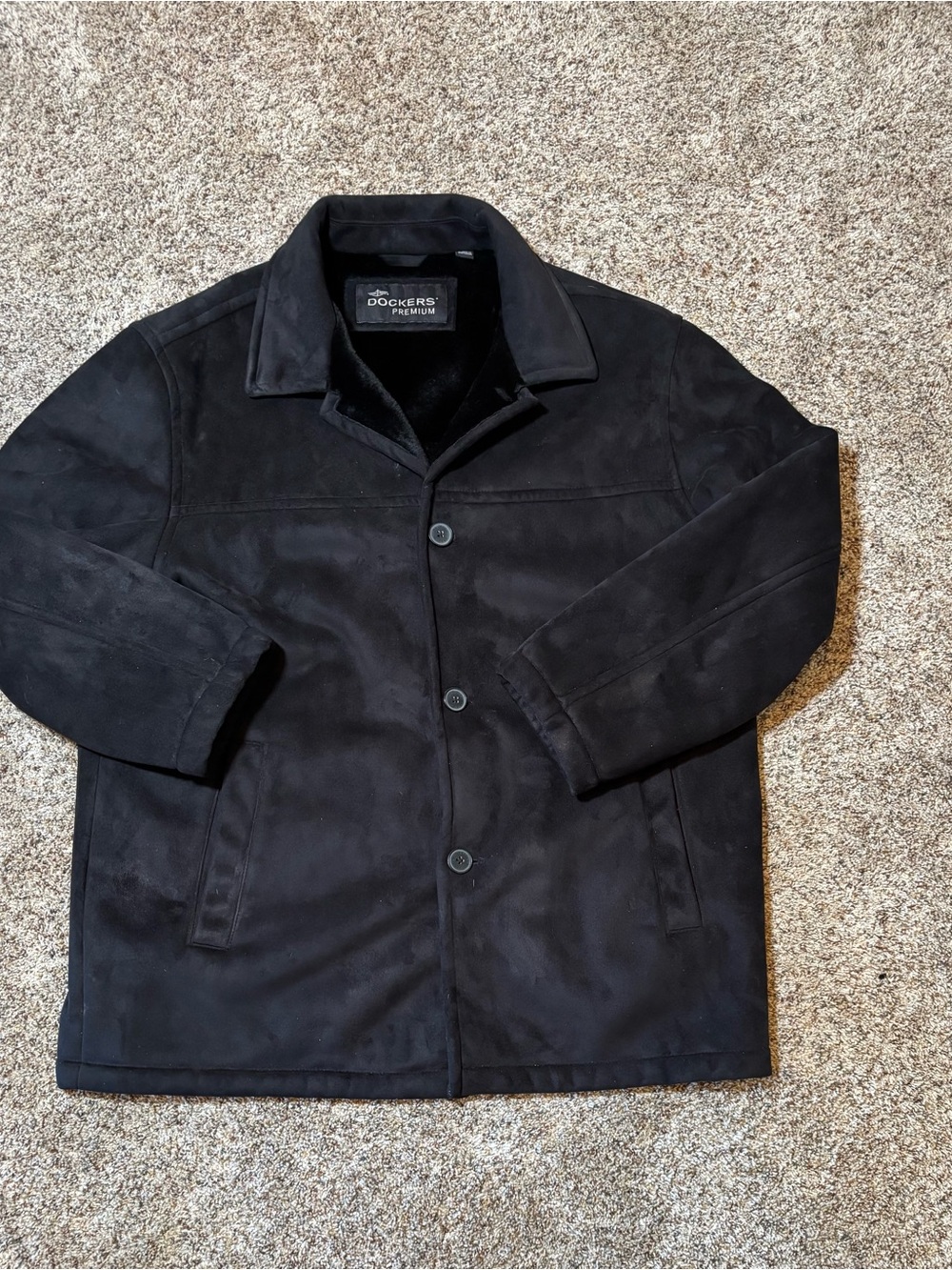 E211 Dockers Premium Men's Black Suede-Like Button Jacket, Size XL